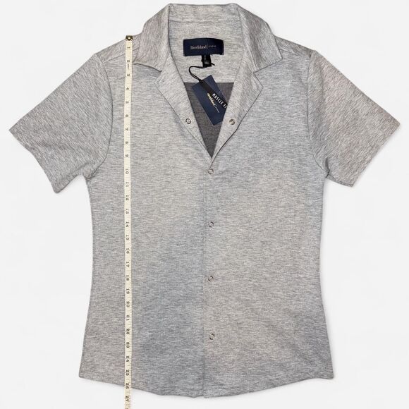 NWT River Island Men's Grey Short Sleeve Collared Button Down Shirt - Picture 5 of 8